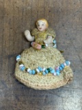 Tiny Bisque Doll in Crochet Dress