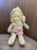 1930s Cloth Rag Doll with Patterned Fabric