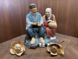 Hand-Painted Asian Elder Couple Figurine