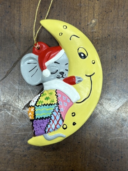 Mouse Sleeping on Crescent Moon Ornament