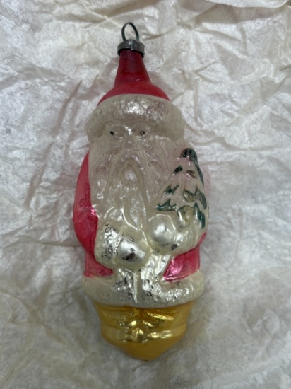 Vintage Blown Glass Santa Ornament
