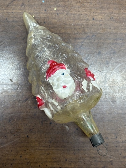 Vintage Glass Christmas Tree Ornament with Santa Faces