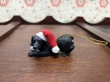 Black Dog Ornament w/ Santa Hat