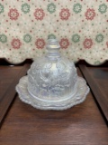 VTG Imperial Iridescent Art Glass Dome Butter Dish | Floral Rose Motif