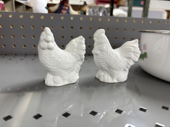 Pair of White Ceramic Hen Figurines