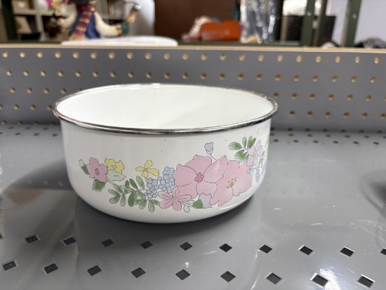 Vintage Floral Enamelware Bowl
