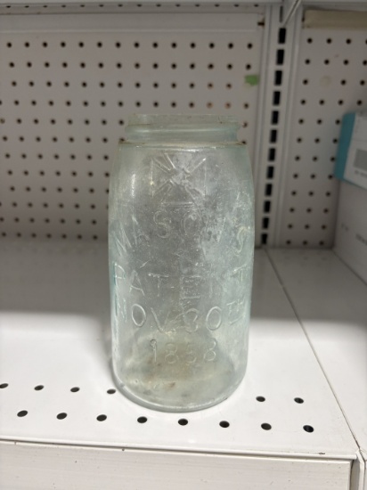 Mason's Patent Nov. 30th 1858 Aqua Glass Jar