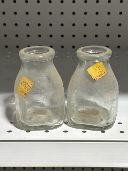 Pair of Vintage Square Glass Milk Bottles