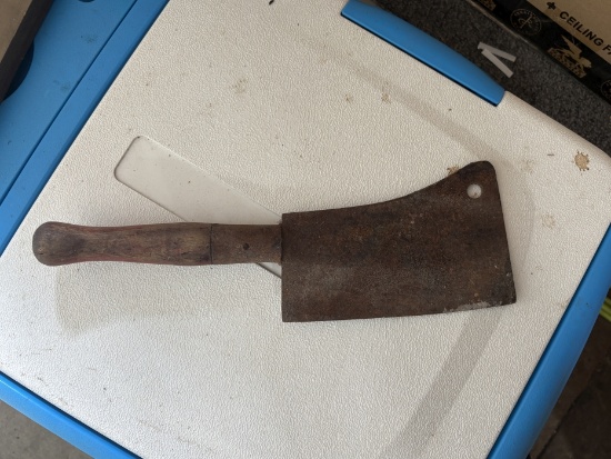 Vintage Meat Cleaver with Wooden Handle