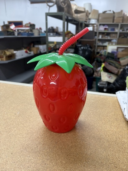 Strawberry Plastic Cup with Straw