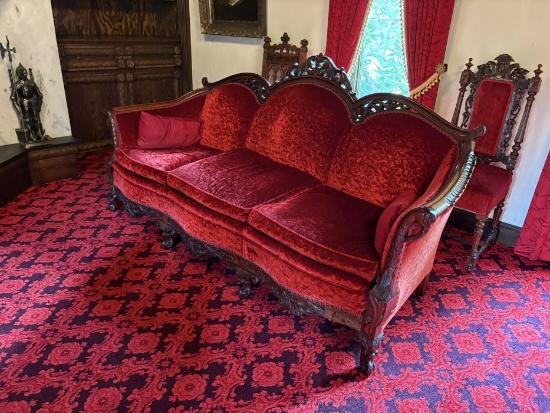 Antique Red Upholstered Victorian Sofa
