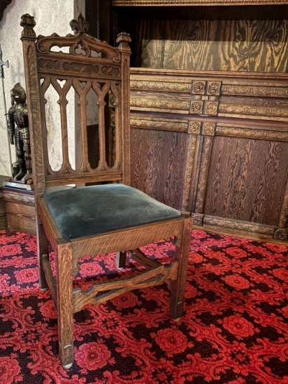 Antique Oak Side Chair with Upholstered Seat