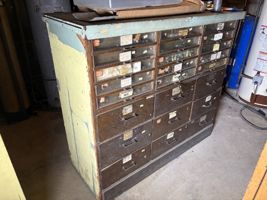 Vintage Industrial Multi-Drawer Parts Cabinet