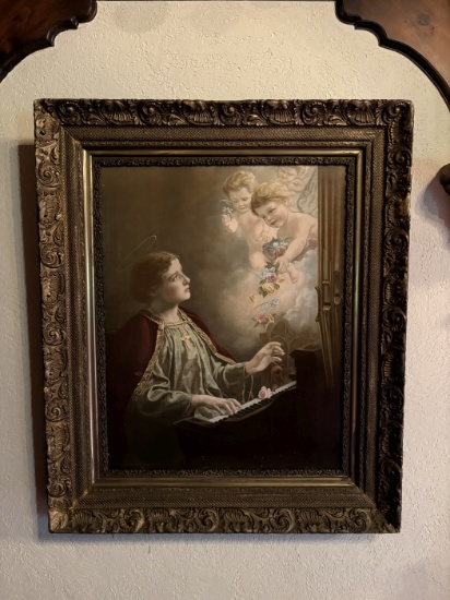 Antique Framed Woman and Cherubs Decorative Art Print