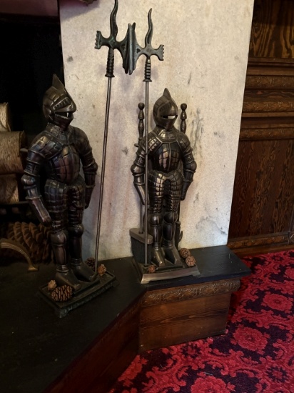 Pair of Decorative Medieval Knight Armor Fireplace Tool Holders