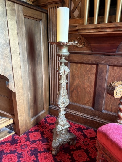 Pair of Antique Ornate Floor Candlesticks