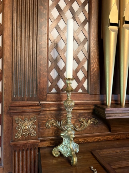 Pair of Antique Ornate Brass Candlesticks