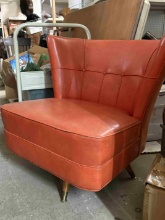 Vintage Mid-Century Orange Vinyl Upholstered Accent Chair