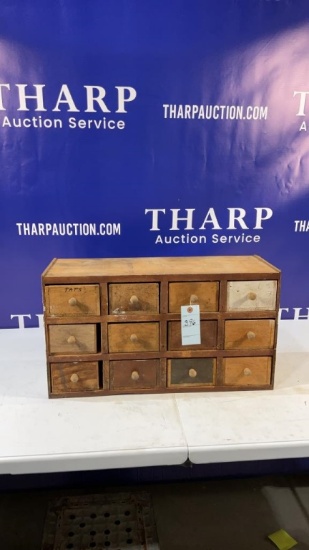 Wooden organizer with contents