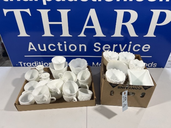 2 flats of white glassware