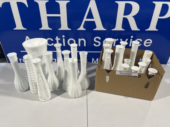 2 flats of white vases