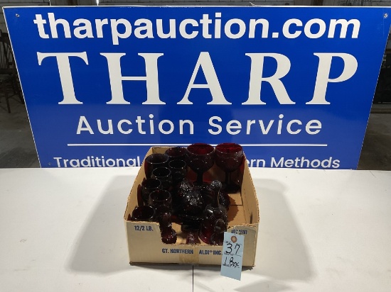 Box of red glassware