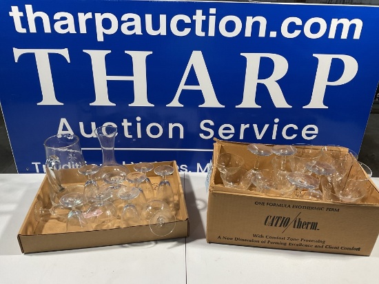 2 boxes of etched glassware