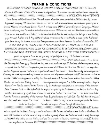 Terms & Conditions - DO NOT BID
