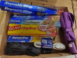 Box lot kitchen wraps, 2 umbrellas, 9ft ext cord