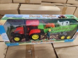 Friction Pwrd Red Tractor w/ Wagon animals & farme