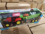 Friction Pwrd Red Tractor w/ Wagon animals & farme