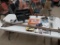 Box lot misc, 2 man saw, hand saw, video, etc..