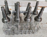 8 Vintage Oil Bottles w/ Metal Spouts in carrier