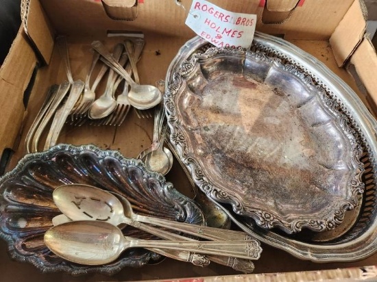 2 Serving Trays, 1 Serving Dish, 25+ Tableware Rogers Bros, Holmes & Edwards