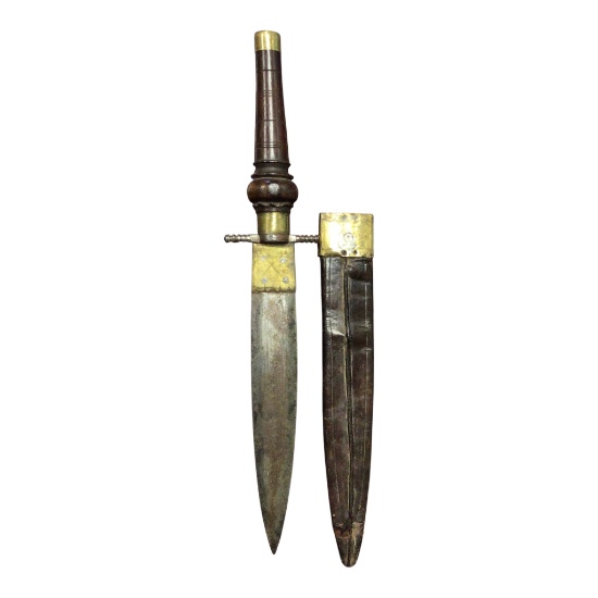 Spanish Plug Bayonet Early 19th Century with Original Leather Scabbard