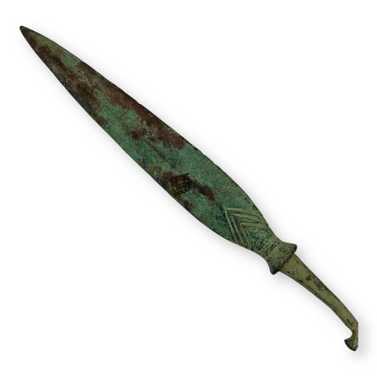 A LARGE BRONZE CYPRIOT SPEAR HEAD