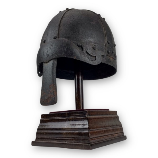 Viking to Crusader Era Riveted Nasal Helmet with Stylized Finials
