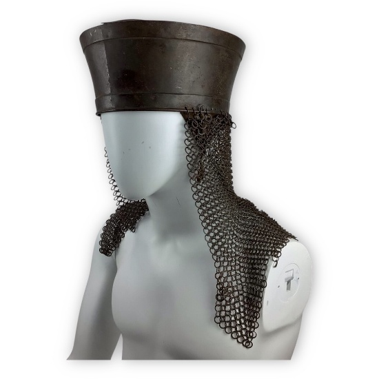 14th Century Pot Helm with Chainmail Neck Protection - Norman or Persian Influence