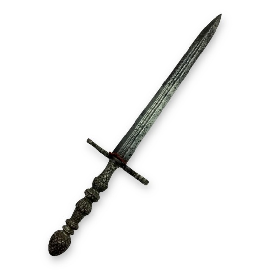 Italian Silver Stiletto - 17th-18th Century, Double Fuller, Engraved Blade