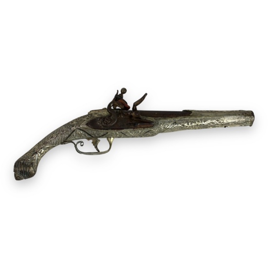 Greek Flintlock Pistol Silver Plus w/ Niello Decorations - Late 17th to early 19th Century