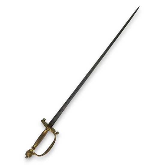 British Revolutionary War Sword - Boutroy of London, Engraved Blade, Brass Clamshell Guard