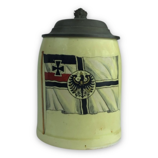 Imperial Germany WW1 Battle Flag Beer Stein â€“ Half Liter Size