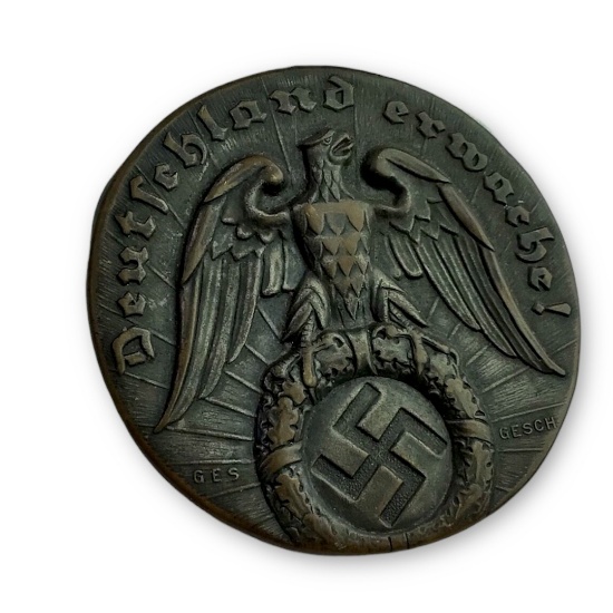 German WW2 "Deutschland Erwache" Mirror - Marked "Ges. Gesch."