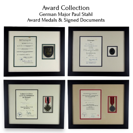 Four WW2 Signed Documents & Medals Awarded to German Major Paul Stahl