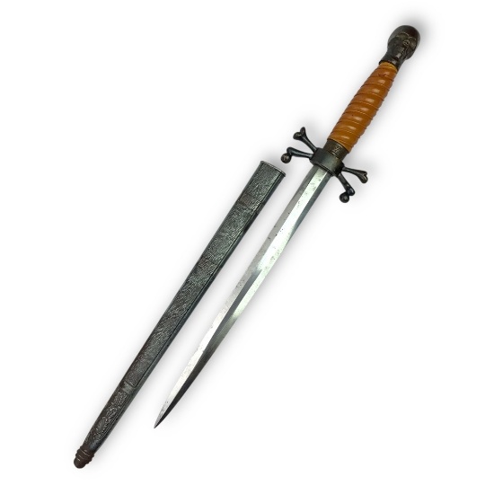 Unusual German WW2 Dagger with Brass Skull and Crossbones Mounts