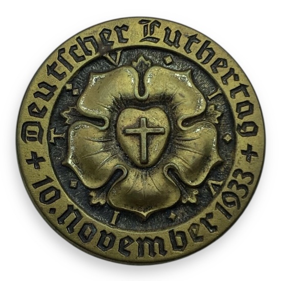 German WW2 Deutscher Luthertag 1933 Bronze Badge (Alfred Stobbe, Berlin)