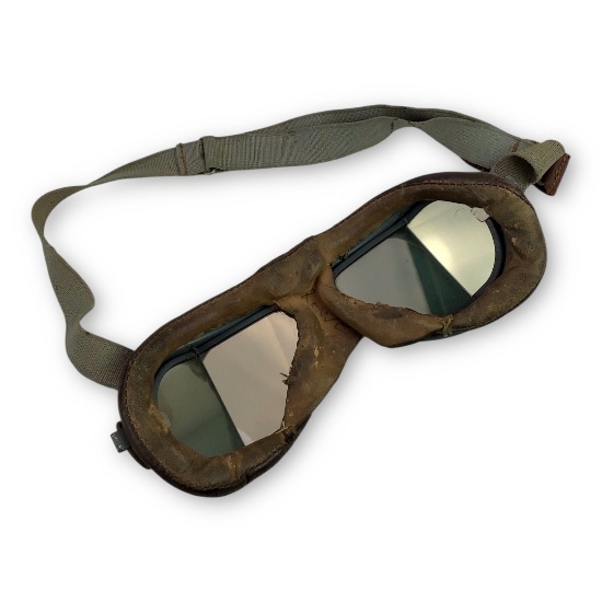 British WW2 RAF Pilot Goggles - Tinted Lenses, Complete Leather & Strap