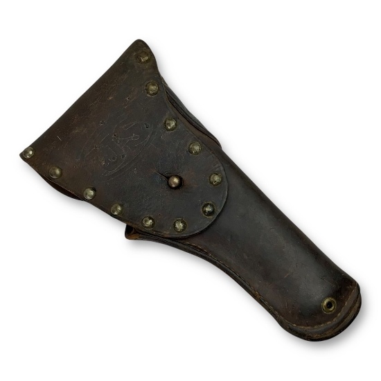 U.S. WWII Leather Pistol Holster - "U.S." Flap, Boyt 1940 with Non-Regulation Brass Stud - Vet Bring