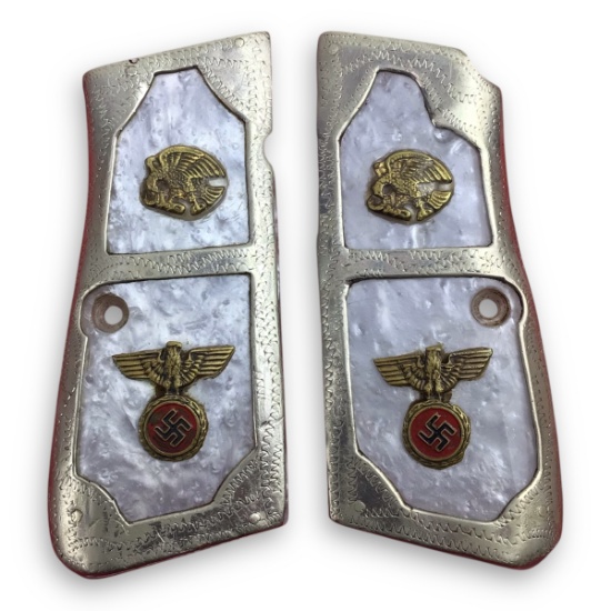 German WW2 Rare Mexican Presentation Pistol Grips - Mother-of-Pearl with NSDAP & Mexican Eagle Emble