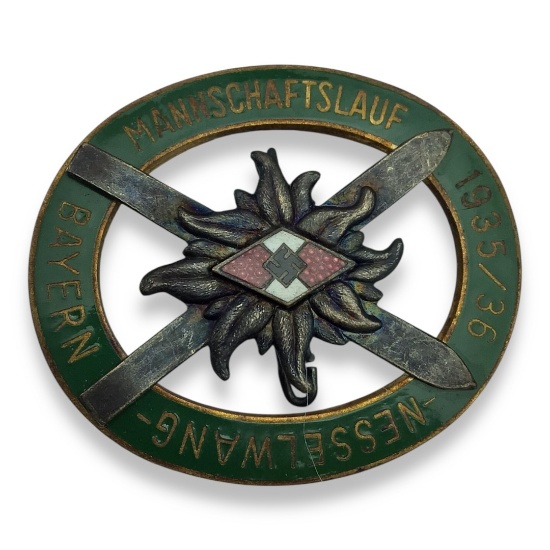 German WW2 Hitler Jugend Ski Badge Mannschaftslauf 1935-36- Nesselwang-Bayern